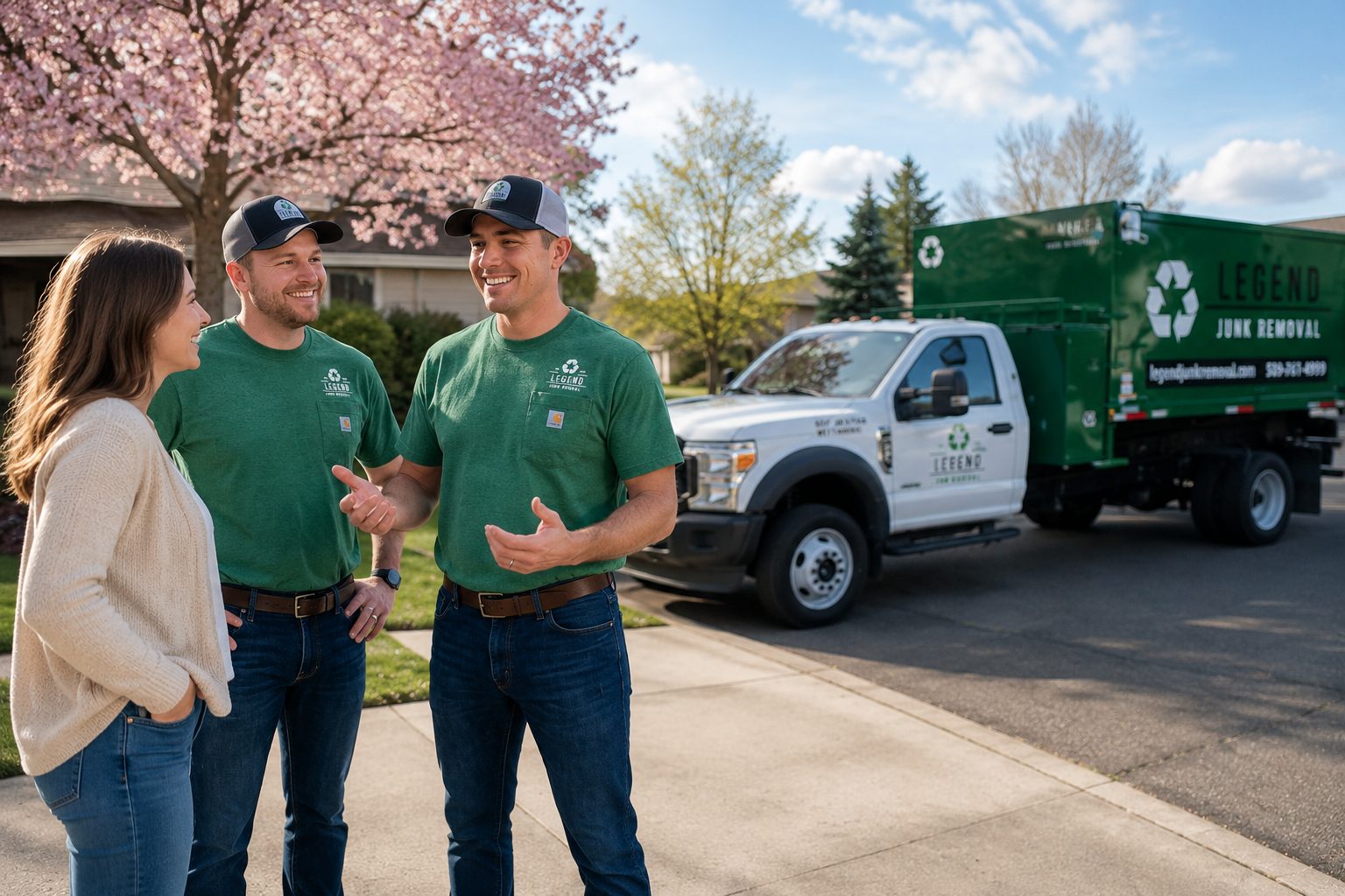 Legend Junk Removal crew walking a job with a customer in Spokane