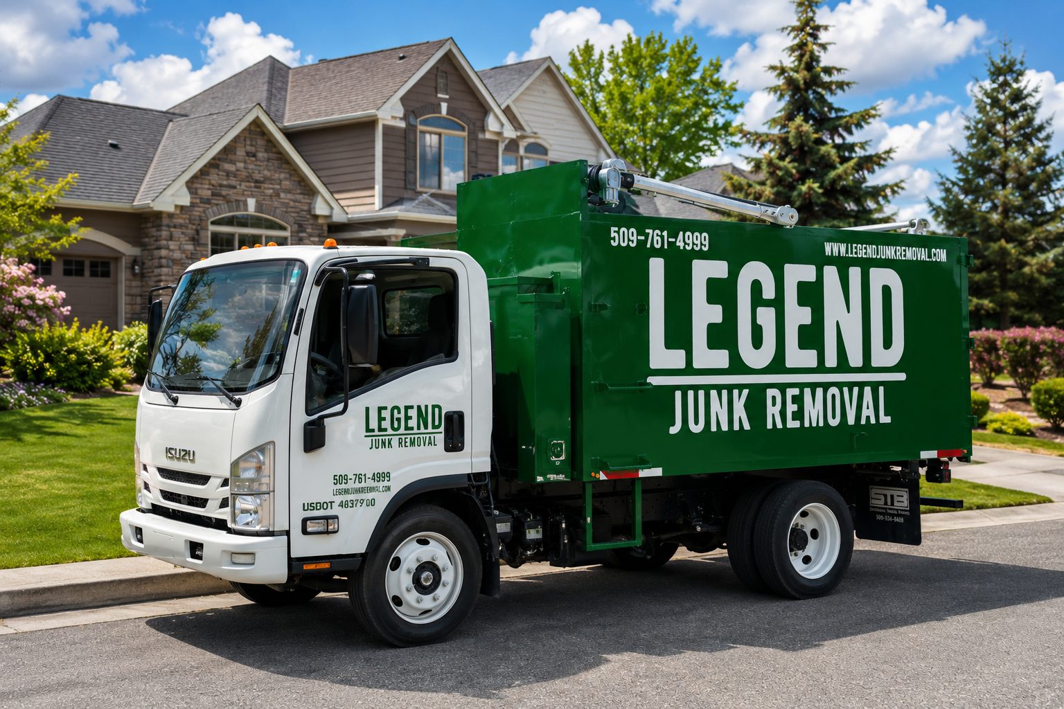 Legend Junk Removal truck loaded on a job in Spokane